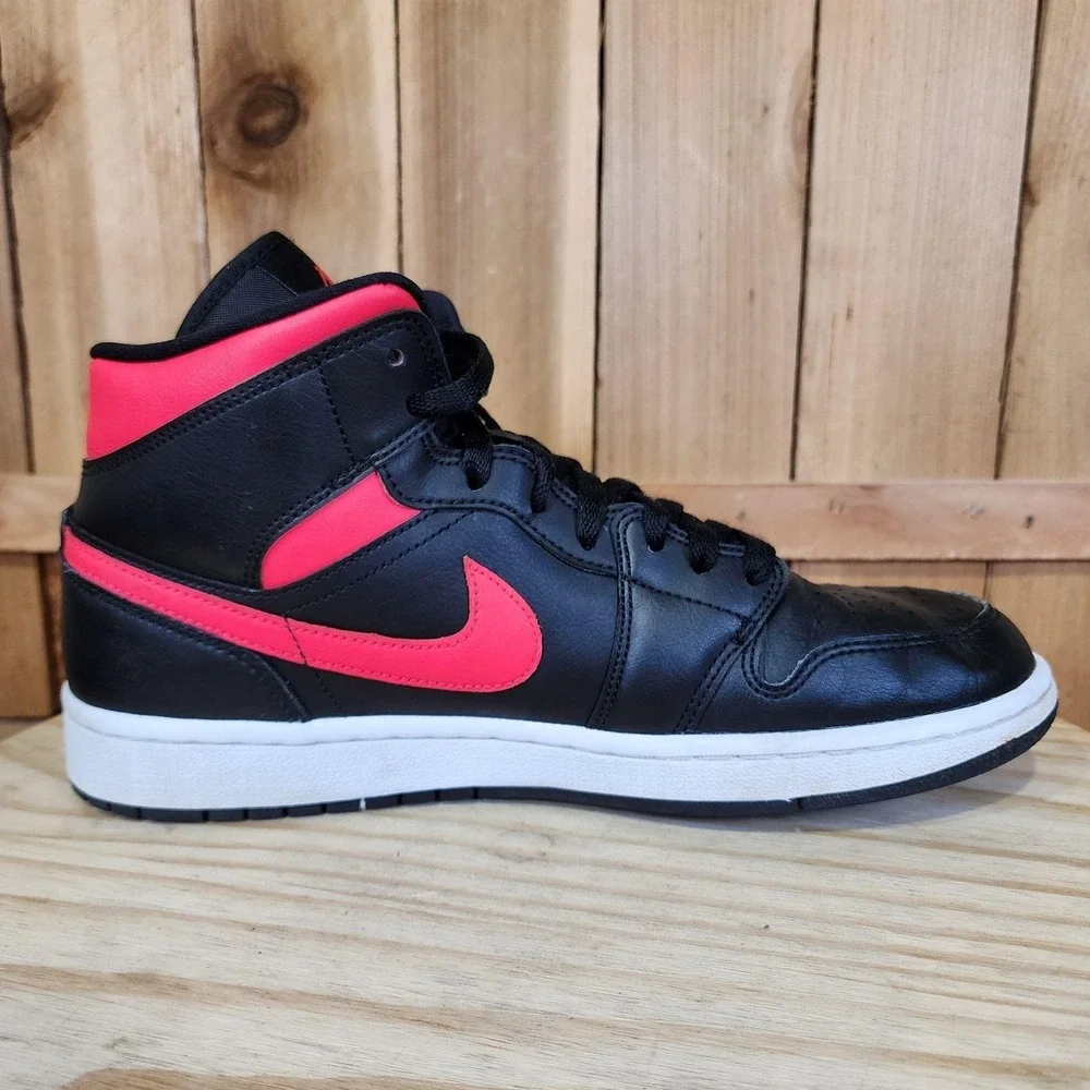 Nike Air Jordan 1 Mid Shoes Womens 11Siren Red Leather Sneakers BQ6472-004